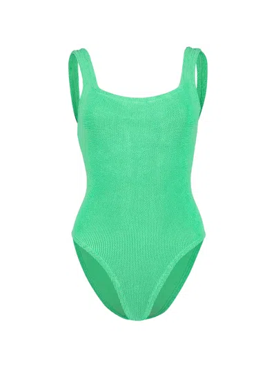 Hunza G Scoop Neck Sleeveless Textured Beachwear One Piece In Green