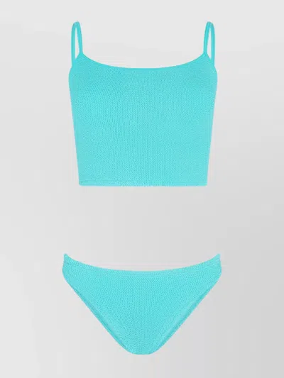 Hunza G Strappy Aqua Bikini Top With Plunging Neckline In Blue