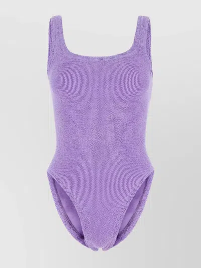 Hunza G Stretch Nylon Swimsuit Scoop Neckline Wide Straps In Purple