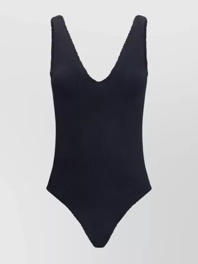 Hunza G Stretch Sculpting Swimsuit Deep V-neck In Blue