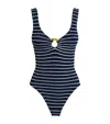 Hunza G Stripe Celine Plunge Swimsuit In Blue