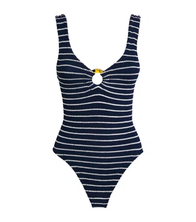 Hunza G Stripe Celine Plunge Swimsuit In Blue