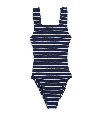 Hunza G Kids' Striped Alva Swimsuit In Navy