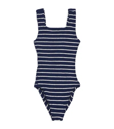Hunza G Kids' Striped Alva Swimsuit In Navy