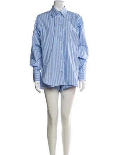 Pre-owned Hunza G Striped Embroidered Accent Short Set W/ Tags In Blue/white