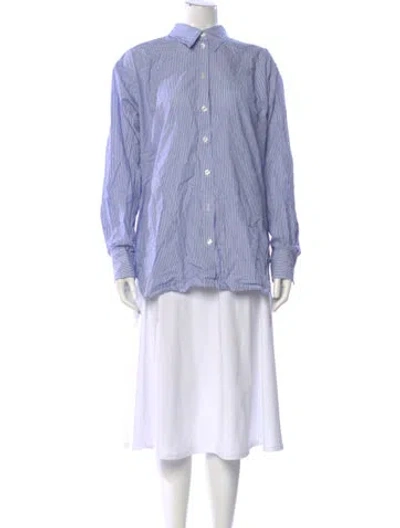 Pre-owned Hunza G Striped Long Sleeve Button-up Top In Blue