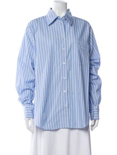 Pre-owned Hunza G Striped Long Sleeve Button-up Top W/ Tags In Blue