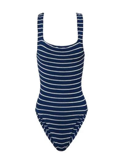 HUNZA G STRIPED SWIMSUIT WITH SQUARE NECKLINE