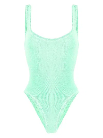 Hunza G Crinkle-effect Square-neck Swimsuit In Green