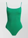 Hunza G Green One-piece Swimsuit With Squared Neckline In Ribbed Stretch Polyamide Woman
