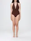 Hunza G One-piece Halter Swimsuit With Beaded Neckline In Brown