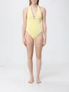 Hunza G Adriana Beaded Halterneck Crinkle Swimsuit In Yellow