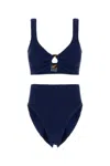 Hunza G High Waist Scoop Neck Cut-out Bikini In Blue
