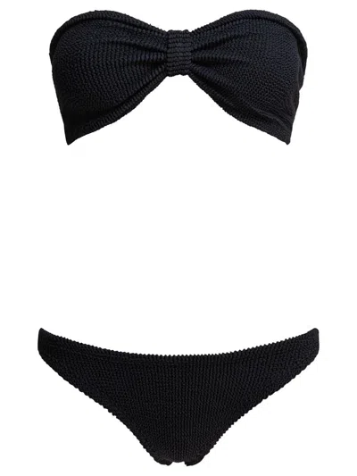 Hunza G Jean Crinkle-effect Bandeau Bikini In Schwarz