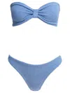 Hunza G Bandeau Top High-cut Bottoms Textured Fabric In Blue