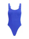 Hunza G Cut-out Sculpting Swimsuit Textured Fabric In Blue