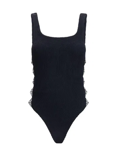 Hunza G Sculpting Support Swimsuit With Crossed Cut-out Panels In Black