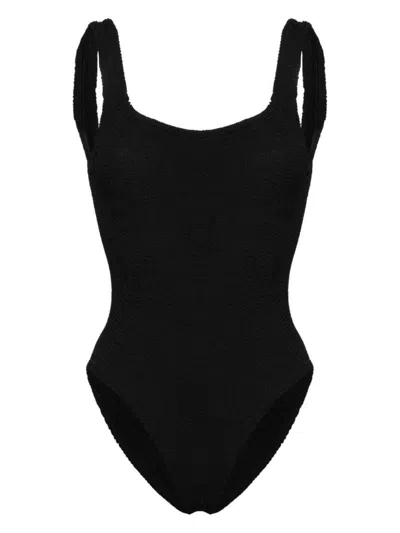 Hunza G Square-neck Shirred Swimsuit In Black