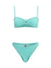 Hunza G Misty Faux Pearl-embellished Seersucker Bikini In Green