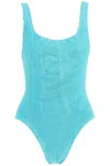 Hunza G Stretch Nylon Swimsuit Scoop Neckline Sleeveless Design In Blue