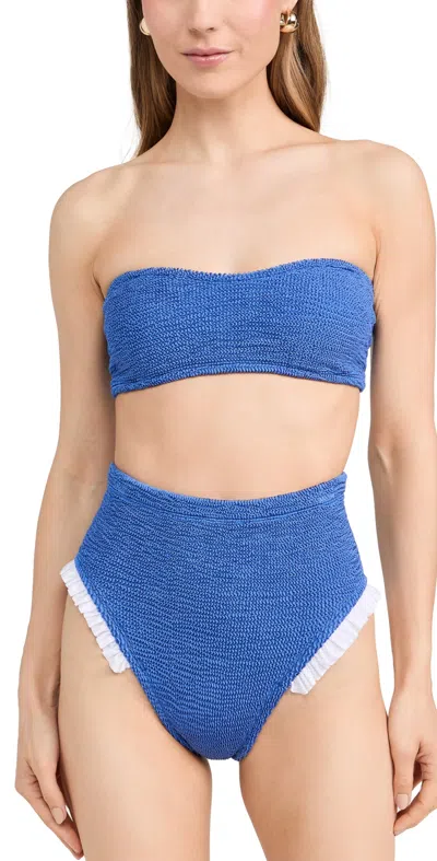 Hunza G Swimwear Set Metallic Denim/white In Blue