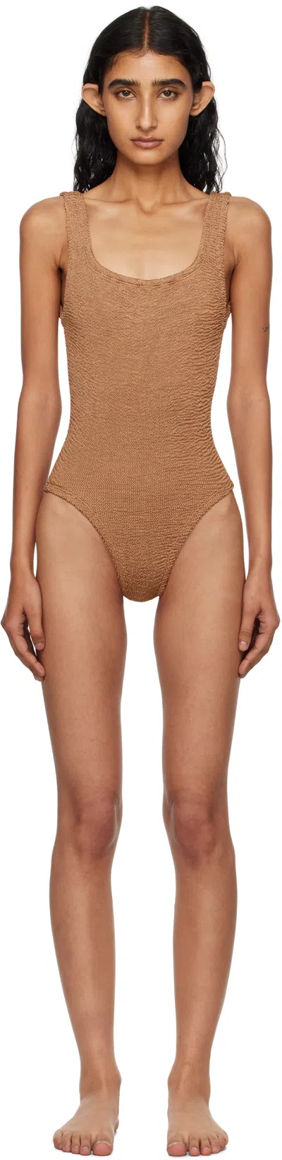 Hunza G Tan Square Neck Swimsuit In Brown