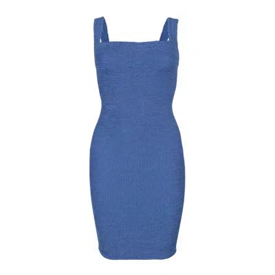 Hunza G Tank Dress Crinkle Metallic Denim In Blue