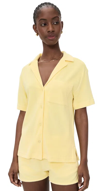 Hunza G Terry Towelling Collared Top Butter In Yellow