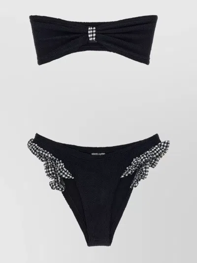 Hunza G Textured Bandeau Bikini Ruffle Accents In Black