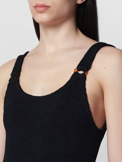 Hunza G Textured Scoop Neck Swimsuit Ring Straps In Black