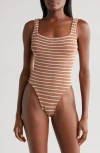 Hunza G Square-neck One-piece Swimsuit In Metallic Cocoa/ White