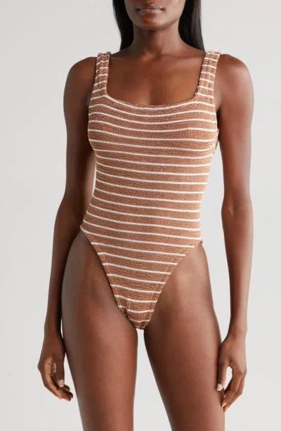 Hunza G Square-neck Seersucker One-piece Swimsuit In Brown