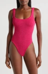 Hunza G Textured Square Neck One-piece Swimsuit In Metallic Raspberry