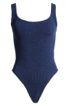 Hunza G Textured Square Neck One-piece Swimsuit In Blue