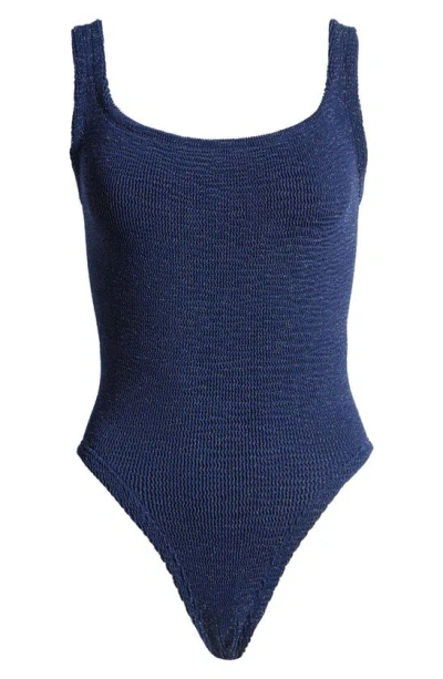 Hunza G Textured Square Neck One-piece Swimsuit In Blue