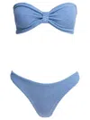 Hunza G Bandeau Top High-cut Bottoms Textured Fabric In Blue