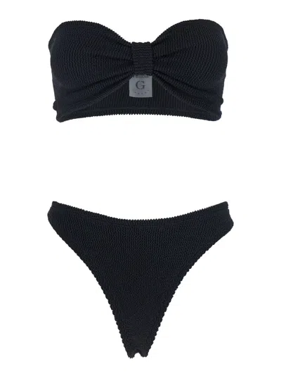 Hunza G Tina Black Sleeveless Bikini With Rear Ruched Details In Tech Fabric Woman