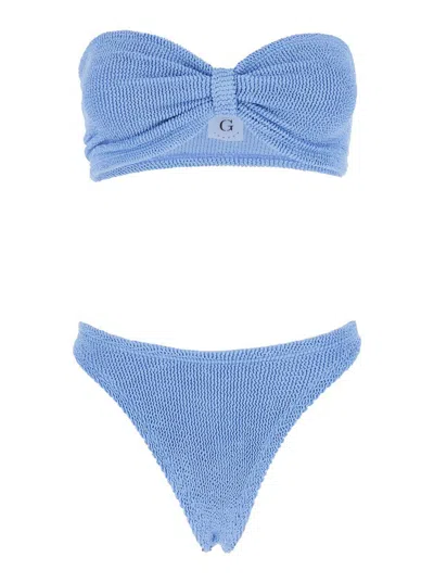 Hunza G 'tina' Blue Sleeveless Bikini With Rear Ruched Details