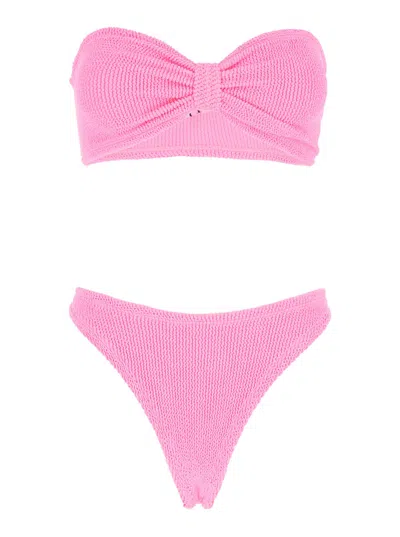 Hunza G Tina Pink Sleeveless Bikini With Rear Ruched Details In Tech Fabric Woman
