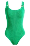 Hunza G Seersucker Texture Open-back Swimsuit In Emerald