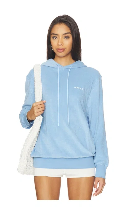 Hunza G Towelling Embroidered Hoodie In Cornflower