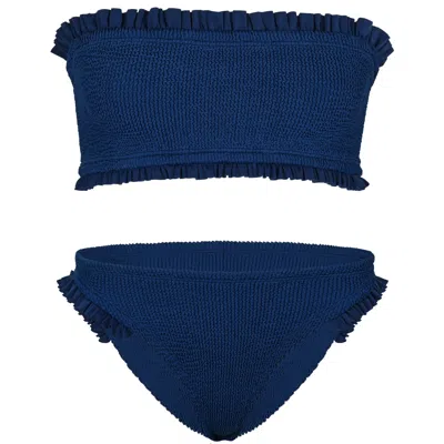 Hunza G Tracey Frill Bikini Navy In Blue