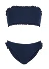 Hunza G Tracey Ruffled Seersucker Bandeau Bikini In Navy