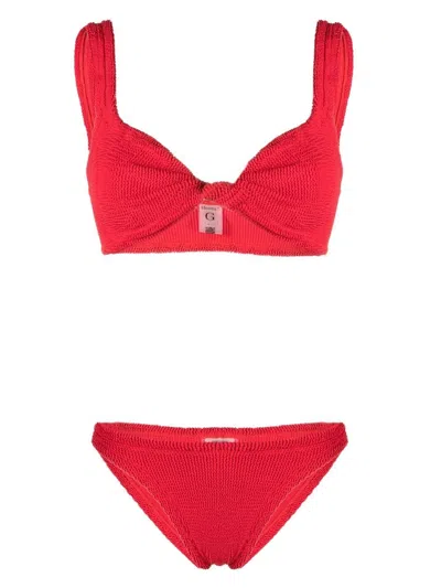 Hunza G Jean Crinkle Twist Two-piece Swimsuit In Red