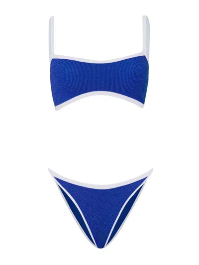 Hunza G Tyler Two-tone Seersucker Bikini In Blue