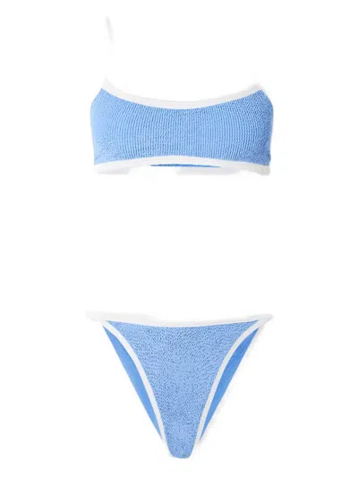 Hunza G Tyler Two-tone Seersucker Bikini In Blue