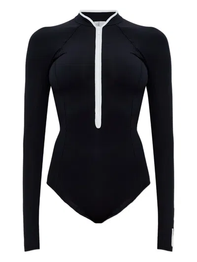 Hunza G Tyra Long-sleeve Zip Swimsuit In Black