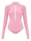 Hunza G Tyra Long-sleeved Zip-up Swimsuit In Pink
