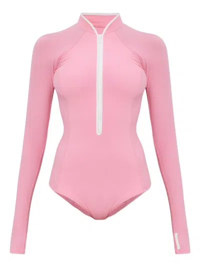 Hunza G Tyra Long-sleeved Zip-up Swimsuit In Pink