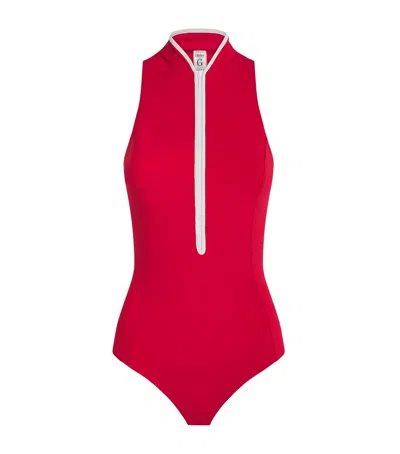 Hunza G Upf 50+ Half-zip Katya Swimsuit In Red